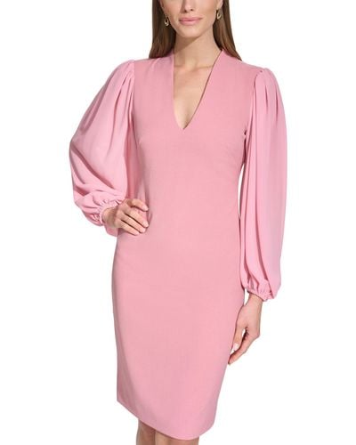 Vince Camuto Stretch Crepe Bodycon Dress With Chiffon Balloon Sleeves - Pink