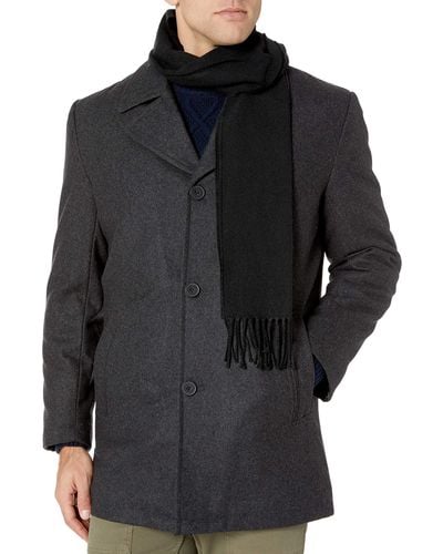 London Fog Amity 34" Wool Blend Car Coat With Scarf - Black