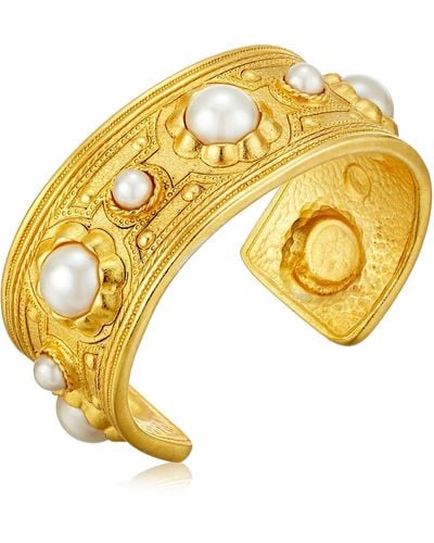 Ben-Amun Spring Blush Pearl Gold Cuff Bracelet - Yellow