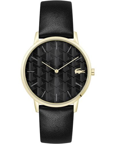 Lacoste Crocorigin 3h Quartz Water-resistant Fashion Watch With Black Leahter Strap
