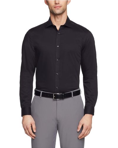 Calvin Klein Non Iron Slim Fit Herringbone Spread Collar Dress Shirt - Black