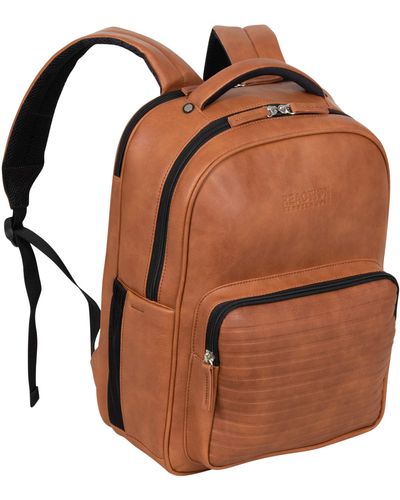 Kenneth Cole On Track Pack Vegan Leather 15.6" Laptop & Tablet Bookbag Anti-theft Rfid Backpack For School - Brown