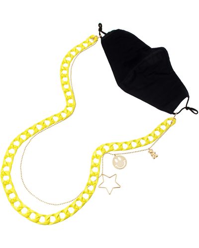 Betsey Johnson Smiley Mixed Charm Chunky Link Mask Chain - Yellow