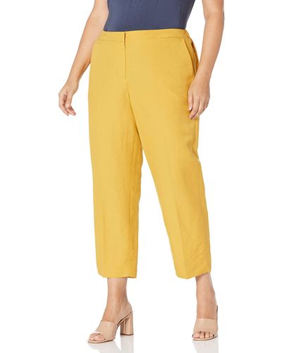 Kasper Womens Side Elastic Linen Business Casual Pants - Yellow