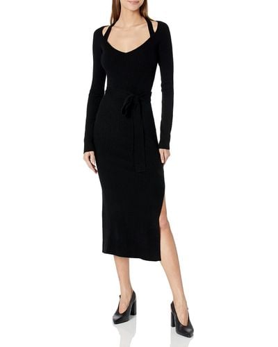 PAIGE Nerine Long Sleeve Sweater Dress Halter Neckline In Black