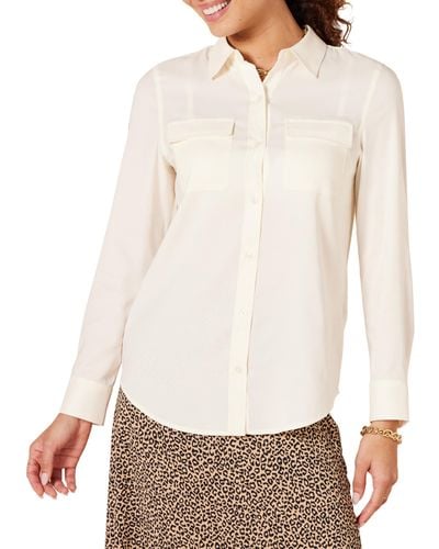 Amazon Essentials Langärmliges Hemd aus Georgette mit Taschen und lockerer Passform - Weiß