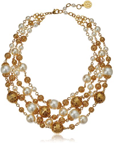 Ben-Amun Gold Ball And Pearl Multi-strand Statement Necklace - Metallic