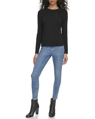Calvin Klein Twist Neck Long Sleeve Sweater - Black