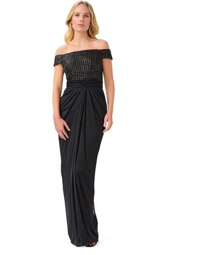 Adrianna Papell Sequin Off The Shoulder Gown - Black