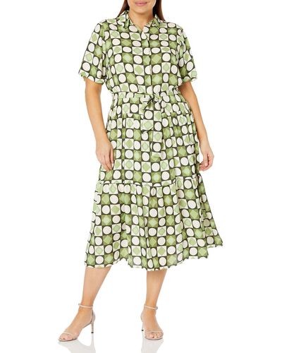 Maggy London Plus Size Maxi Tiered Shirtdress - Green