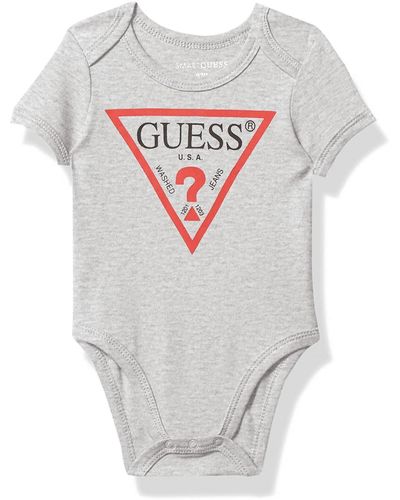 Guess Organic Cotton Jersey Screen Print Logo Short Sleeve Bodysuit - Gray