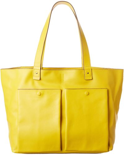 Orla Kiely Soft Simple Pocket Leather Tilly Bag - Yellow