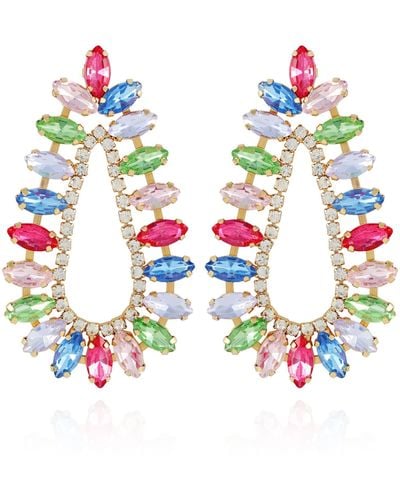 Guess Silvertone Rainbow Crystal Rhinestone Statement Earrings - Blue
