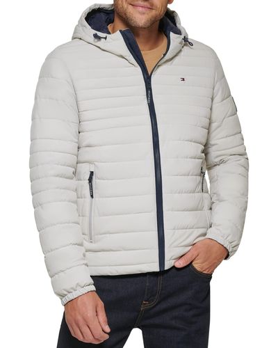 Tommy Hilfiger Stretch Poly Hooded Packable Jacket - Gray