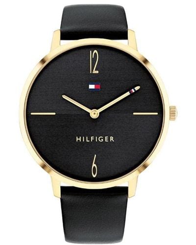 Tommy Hilfiger Stainless Steel Quartz Watch With Leather Strap - Black