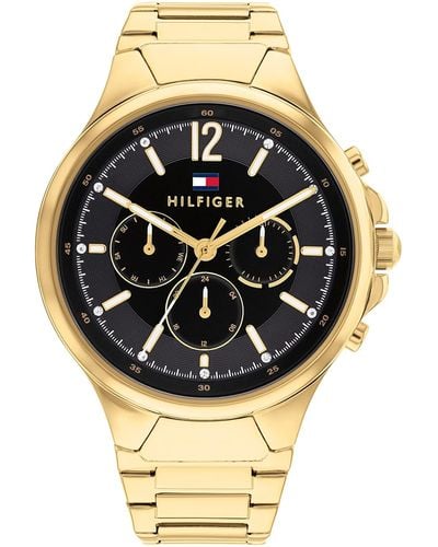 Tommy Hilfiger Quartz 1782599 Ionic Plated Thin Gold Steel Case And Link Bracelet Watch - Black