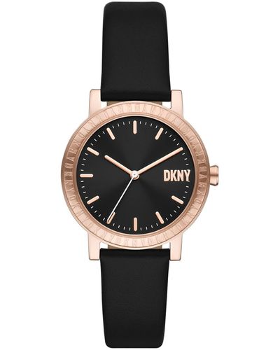 DKNY Soho Quartz Stainless Steel And Leather Dress Watch - Black