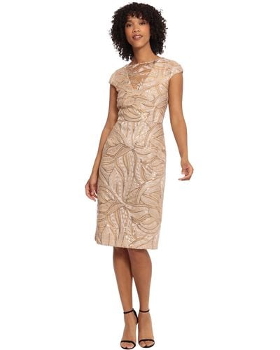 Maggy London Holiday Sequin Dress Event Occasion Cocktail Party Guest Of - Natural