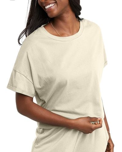 Hanes Originals Boxy T-shirt With Rolled Sleeves - Natural