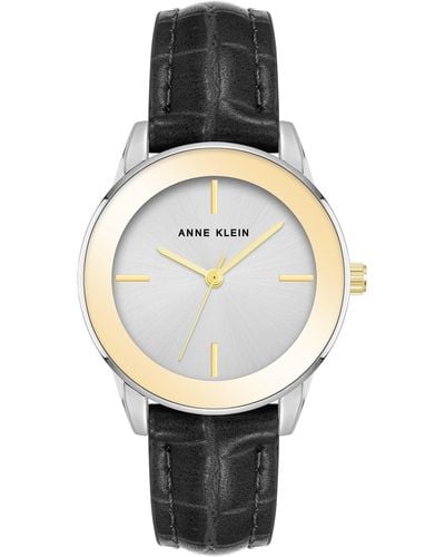 Anne Klein Croco-grain Patterned Faux Leather Strap Watch - Gray