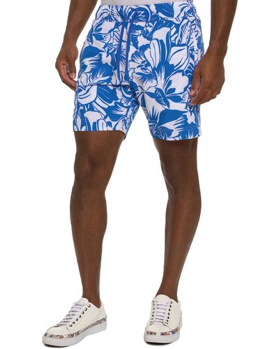 Robert Graham Standard Beach Hibiscus Swim Short Bathing Suit - Blue