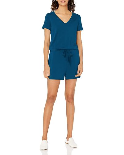 Amazon Essentials Daily Ritual Supersoft Terry Short-sleeve V-neck Romper - Blue