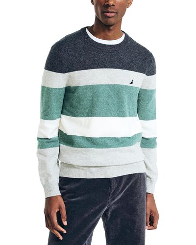 Nautica Sustainably Crafted Striped Textured Crewneck Sweater - Green