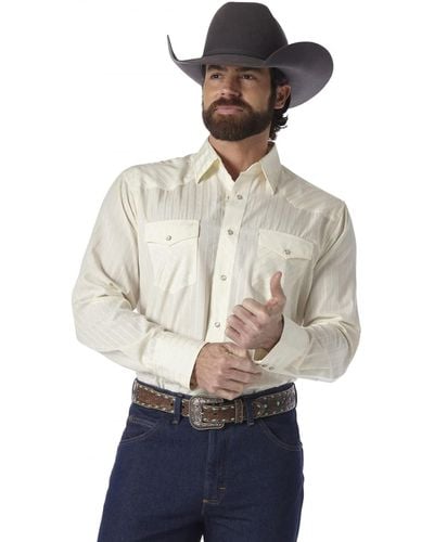 Wrangler Tall Sport Western Snap Shirt Dobby Stripe - White