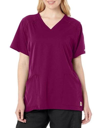 Carhartt Womens Multi-pocket V-neck Medical Scrubs Shirt - Purple