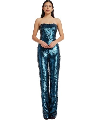 Dress the Population Andy Strapless Sequin Wide Leg Jumpsuit - Blue