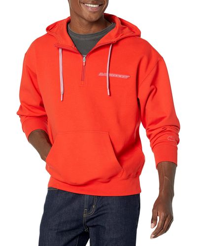 Lacoste Long Sleeve Double-face Loose Fit Half-zip Front Pocket Hoodie - Red