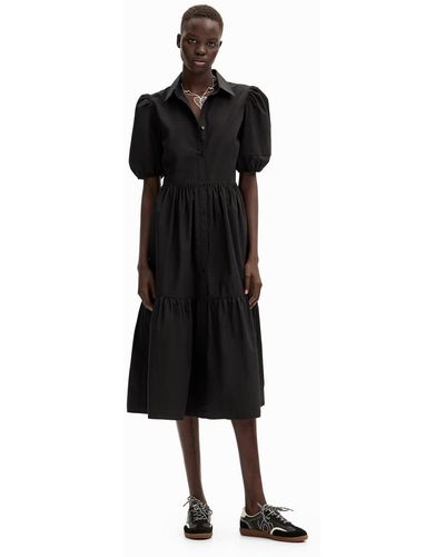 Desigual Poplin Midi Shirt Dress Black