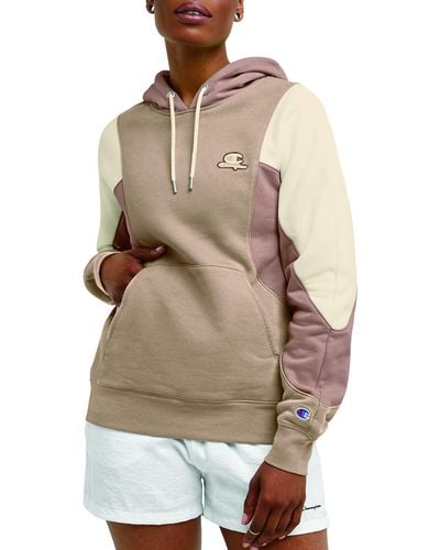 Champion , Colorblock Pullover Hoodie, Hooded Sweatshirt, Script, Country Walnut Multi C Logo, X-small - Natural