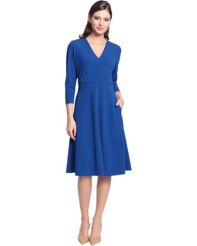 Maggy London Short Sleeve Fit And Flare Scuba Crepe Dress - Blue
