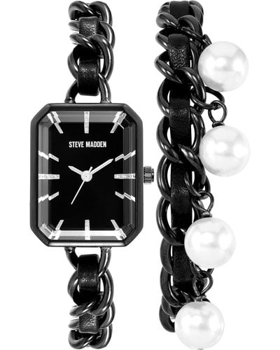 Steve Madden Chain Watch And Bracelet Set - Black