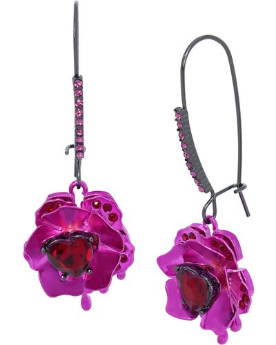 Betsey Johnson Flower Dangle Earrings - Purple