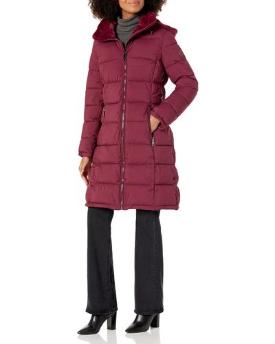 Kenneth Cole Womens 3/4 Stretch Puffer Jacket - Red