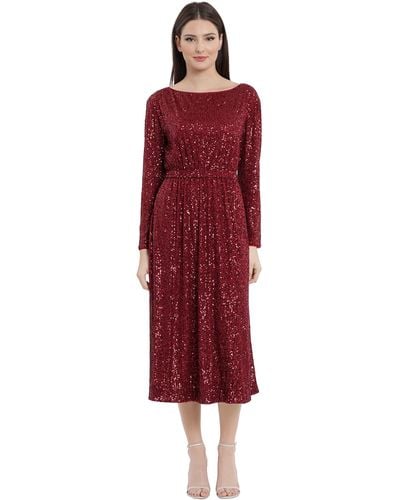 Maggy London Boat Neck Long Sleeve Midi Dress - Red
