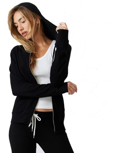 Monrow Womens Super Soft Zip Up Hoody Pullover Sweater - Black