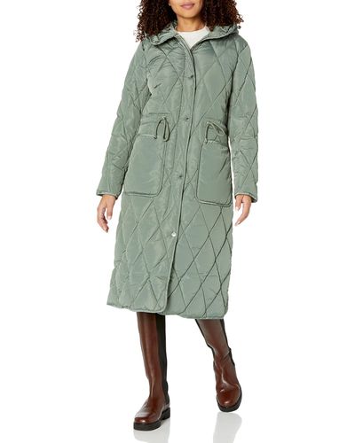 Kenneth Cole Diamond Quilting Exposed Drawcord Long Puffer - Green