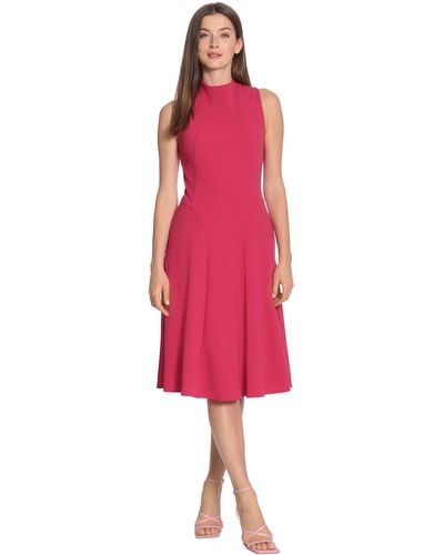 Maggy London Mock Neck Sleeveless Fit And Flare - Red