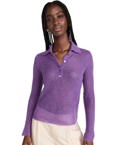 Vince S Brushed Polo Sweater - Purple