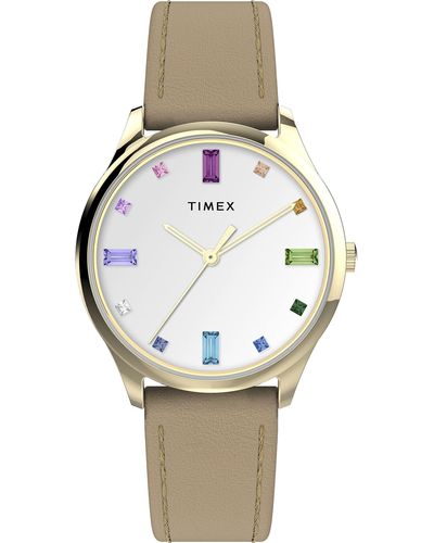 Timex Tan Strap White Dial Gold-tone - Natural