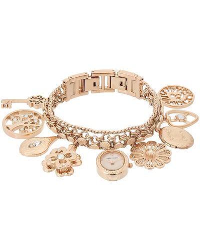 Anne Klein Premium Crystal Accented Rose Gold-tone Charm Bracelet Watch - Metallic