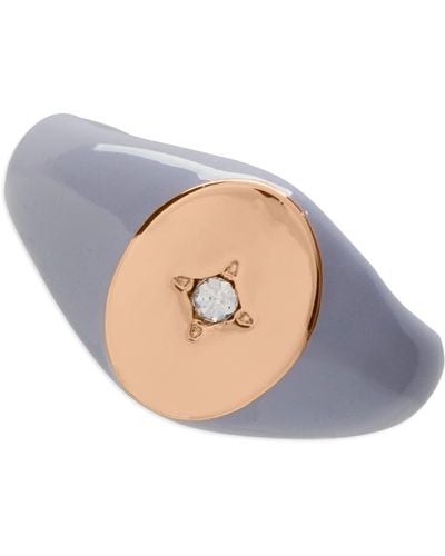 Lucky Brand Enamel And Rose Gold Signet Ring,rose Gold,size 7 - Blue