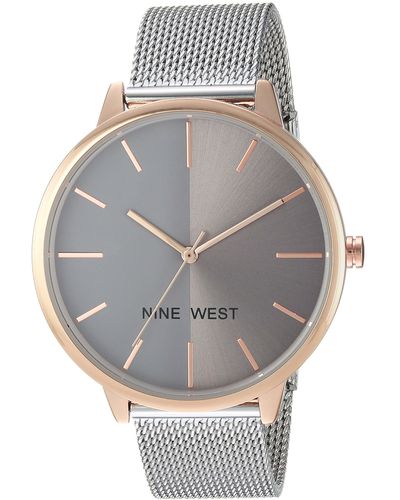 Nine West Uhr mit Sunray-Zifferblatt und Mesh-Armband - Grau