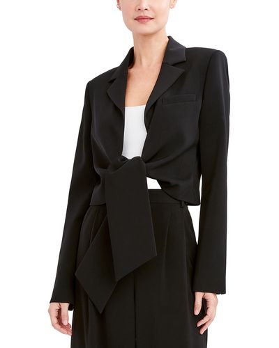 BCBGMAXAZRIA Womens Fitted Long Sleeve Button Tie Front Cropped Sport Jacket - Black