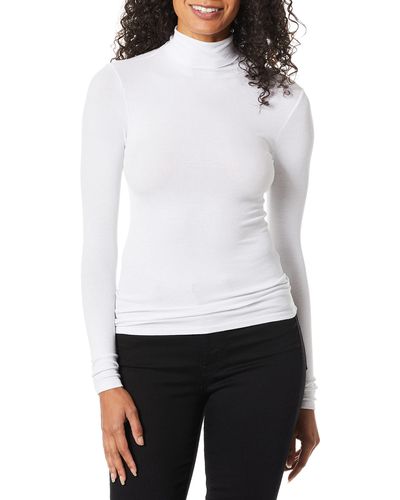 Enza Costa Rib Fitted Long Sleeve Turtleneck Top - White