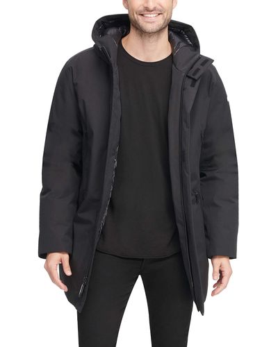 DKNY Water Resistant Hooded Logo Parka Jacket - Black