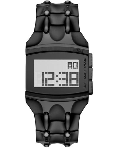 DIESEL 34mm Croco Digi Stainless Steel Digital Watch - Black
